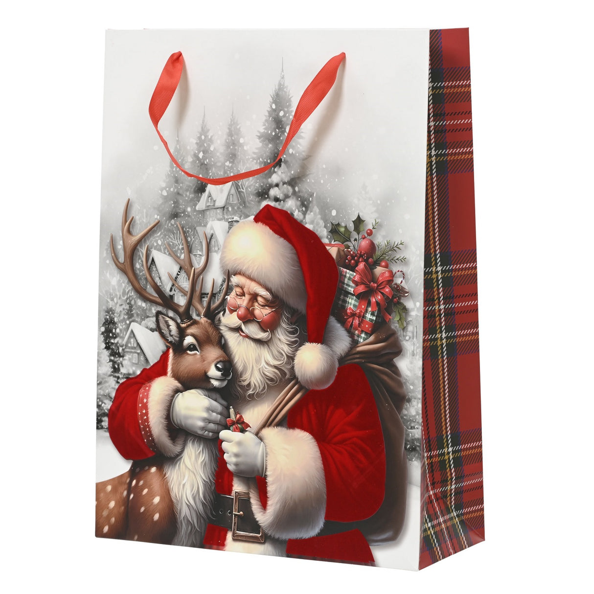 Decoris 24cm Santa and Reindeer Christmas Paper Giftbag