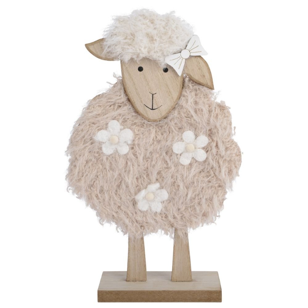 Decoris 27cm Faux Fur Sheep with Flowers - Old Railway Line Garden Centre