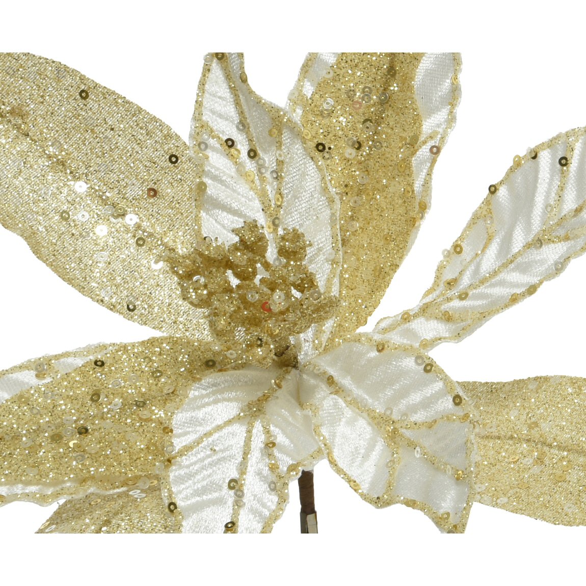 Decoris 28cm Ivory & Gold Pearl Glitter Flower (Choice of 2)