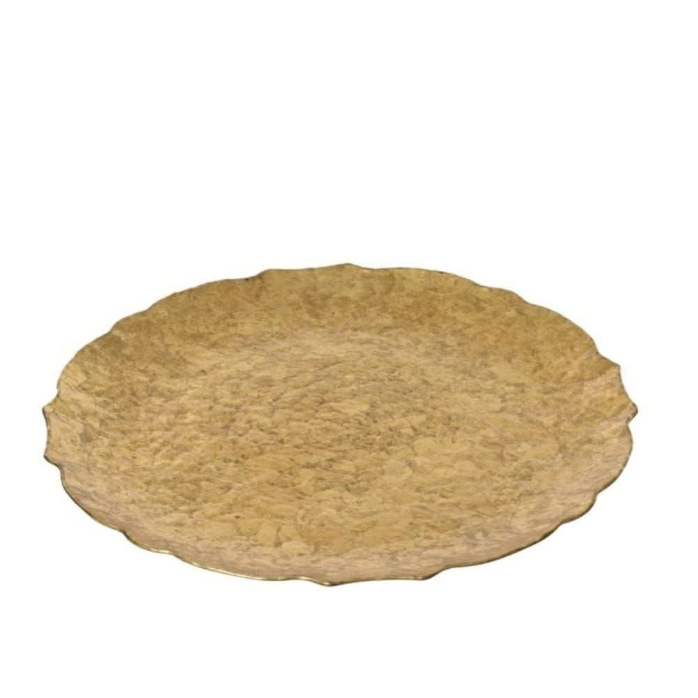Decoris 33cm Deco Round Hammered Plate - Gold