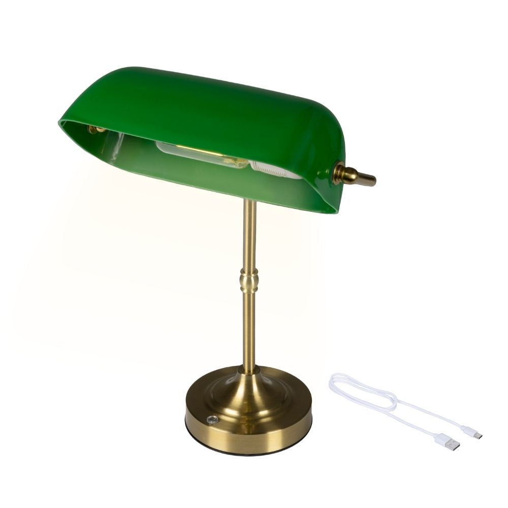 Decoris 37cm LED Rechargable Table Lamp - Green/Gold