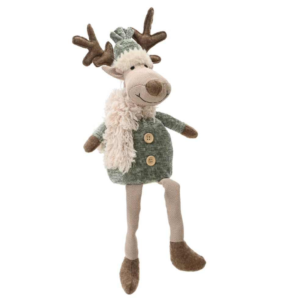 Decoris 38cm Beige Reindeer with Hat & Scarf Ornament