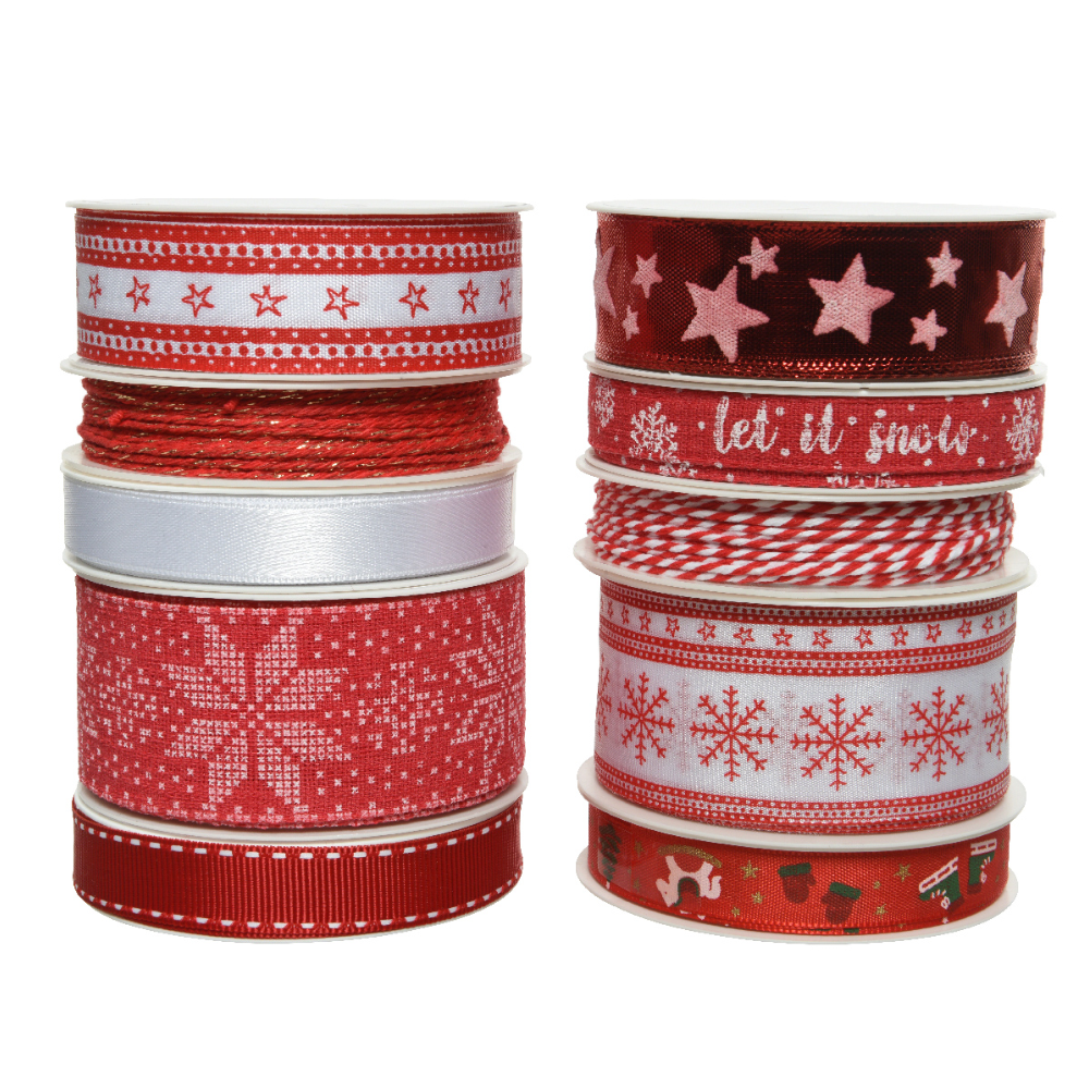 Decoris 4m Red Christmas Themed Ribbon (Choice of 2)