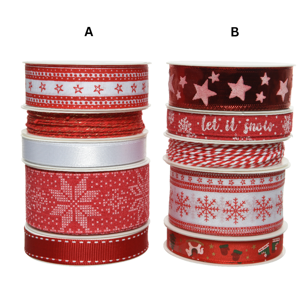 Decoris 4m Red Christmas Themed Ribbon (Choice of 2)