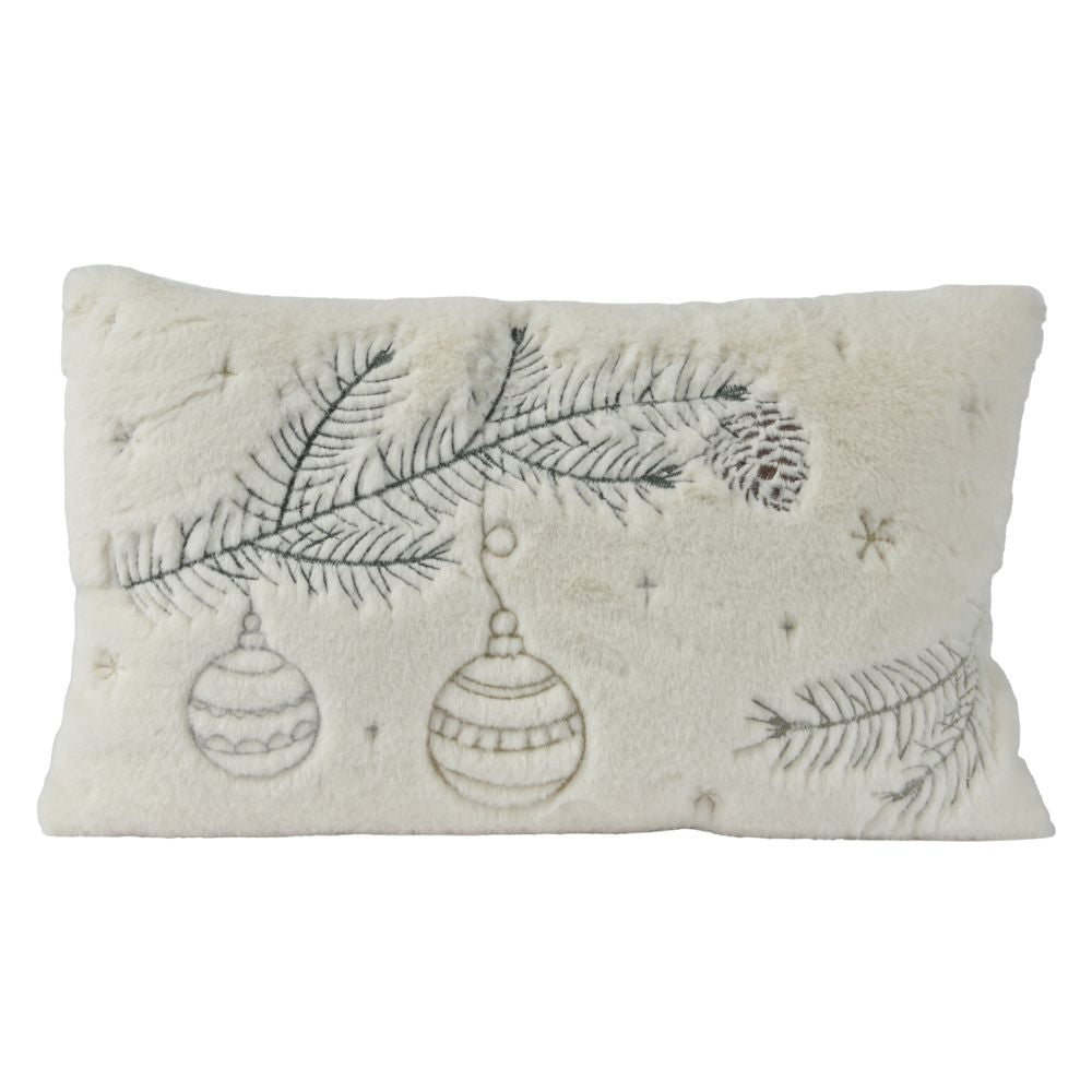 Decoris 50cm White Embroidered Festive Cushion