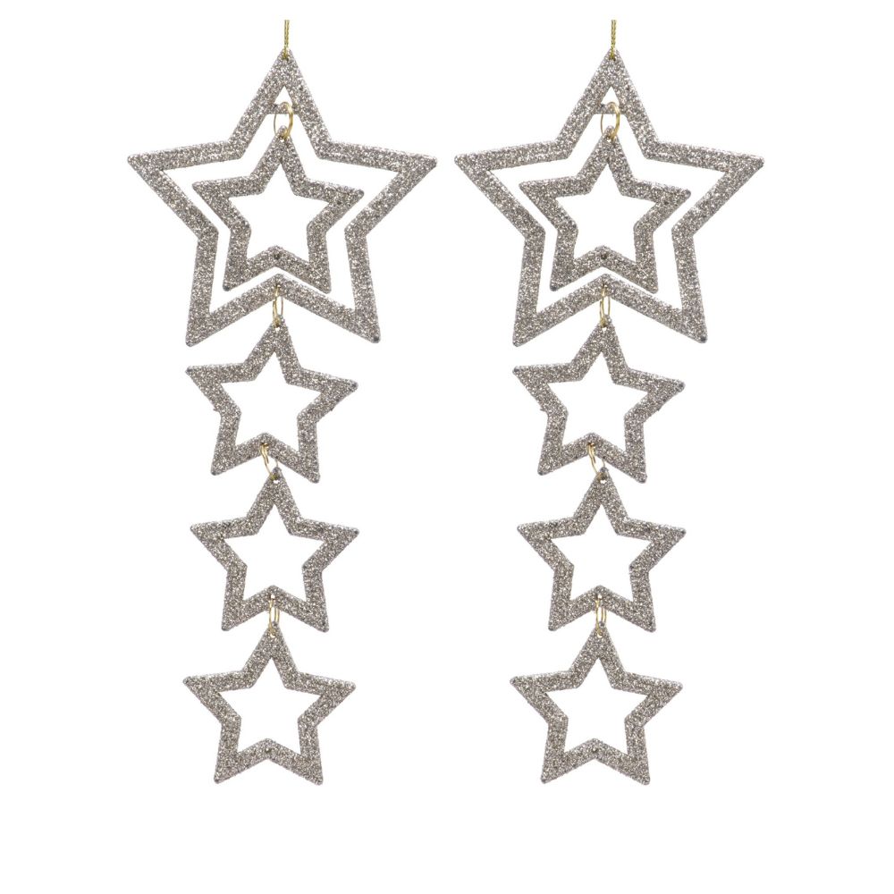Decoris 7.5cm Glitter Dangle Stars Hanging Decoration - Silver
