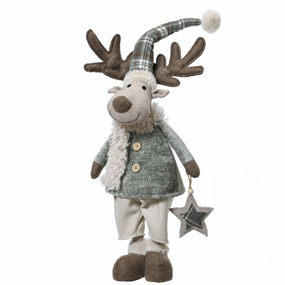 Decoris 82cm Beige Reindeer with Hat & Scarf Ornament
