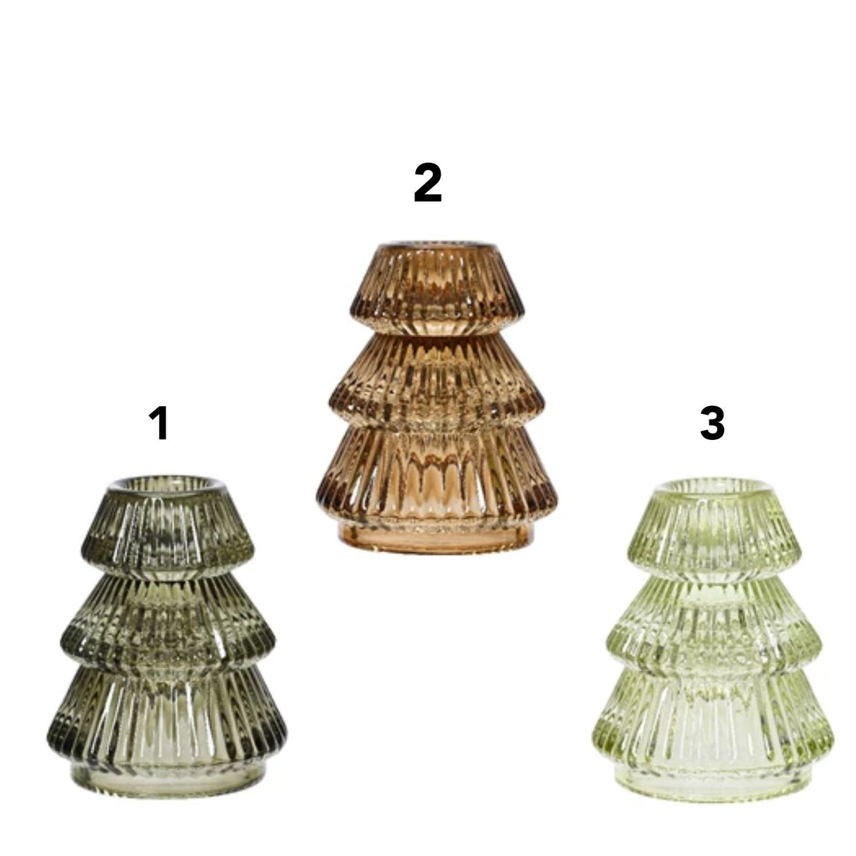 Decoris 8cm Glass Christmas Tree Tea Light Candle Holder (Choice of 3)