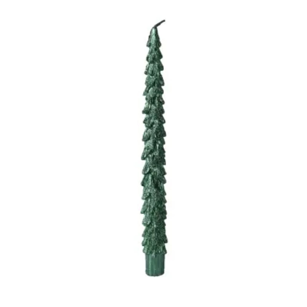 Decoris Green Glitter Christmas Tree Dinner Candle (Set of 2)