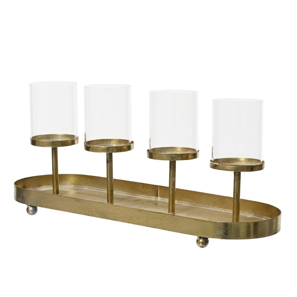 Decoris Iron Oval Table Centre Piece Candle Holder - Gold