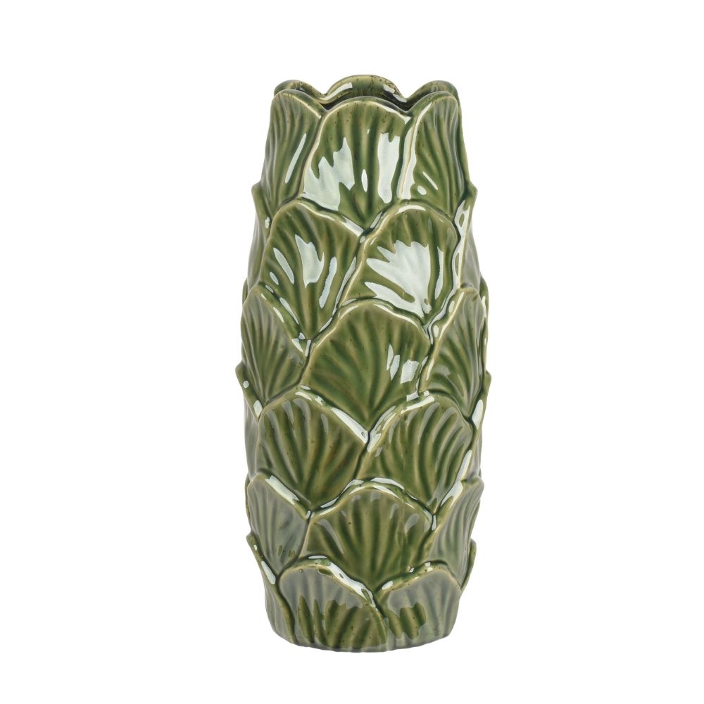 Decoris 37cm Porcelain Leaf Glazed Vase - Green