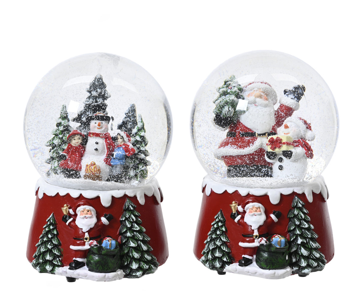 Decoris 14.5cm Resin Music Box Santa Snow Globe - Red - (Choice of 2)