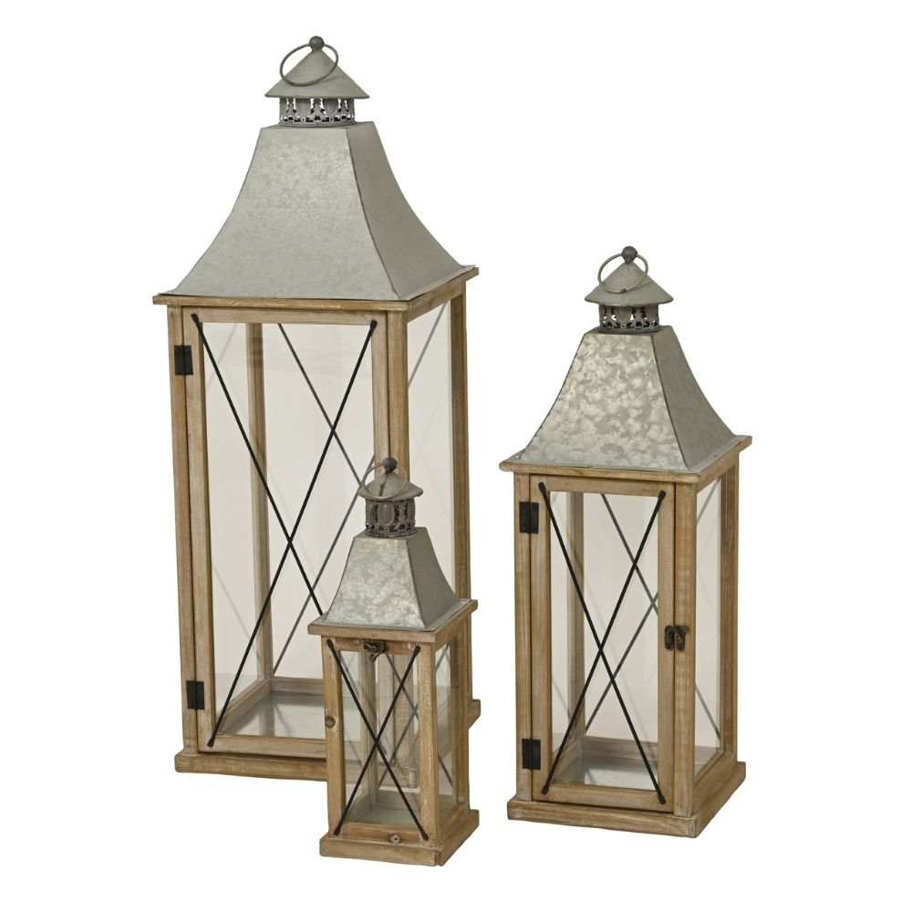 Decoris Medium Rustic Rectangle Firewood Lantern - Brown