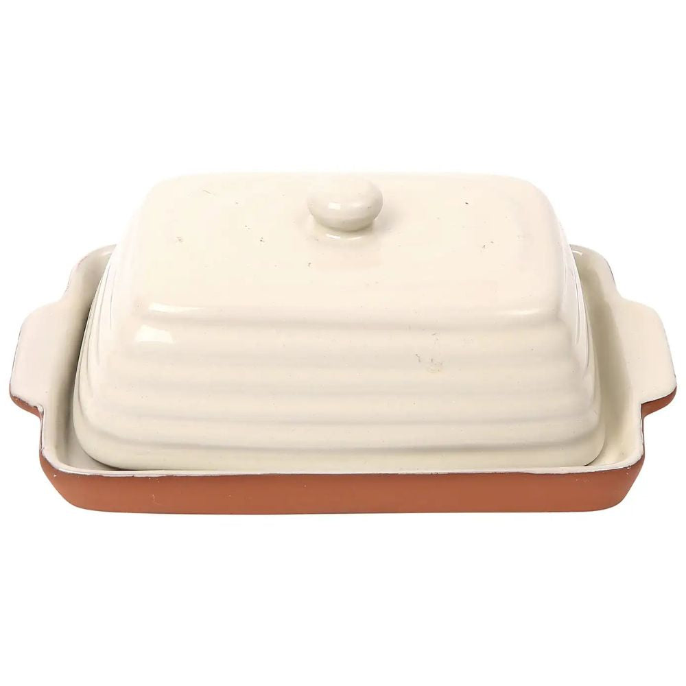 Dexam 25cm Porto Terracotta Ribbed Butter Dish - Stone