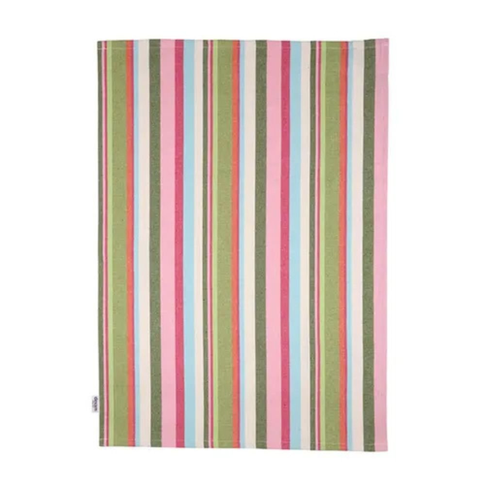 Dexam 70cm Recycled Cotton Striped Set of 2 Tea Towels - Green - Old Railway Line Garden Centre