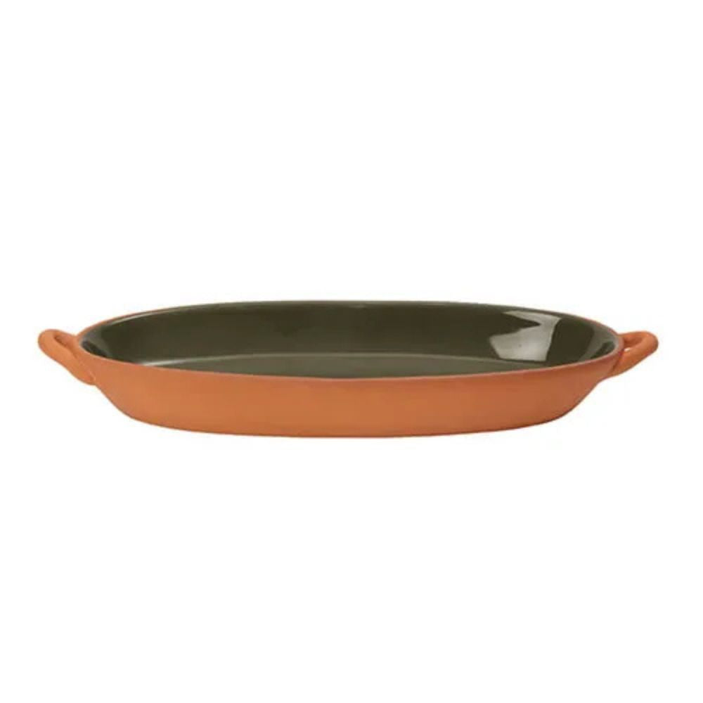 Dexam 38cm Sintra Glazed Terracotta Oval Baking Dish - Olive Green