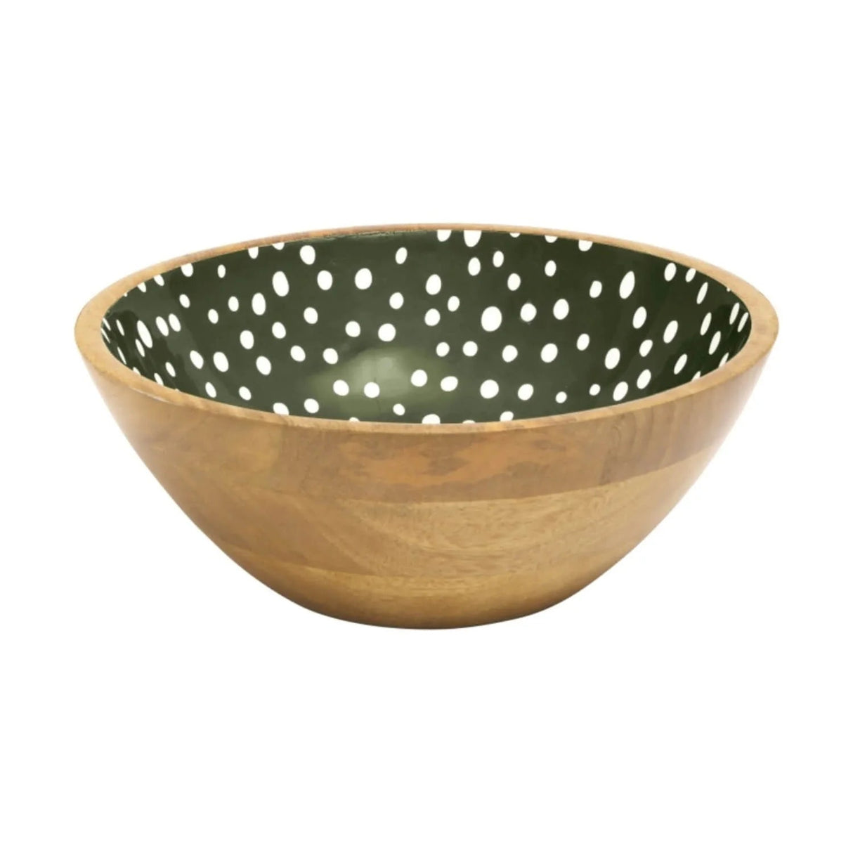 Dexam Sintra Mango Wood Spotted Salad Bowl Olive Green - Old Railway Line Garden Centre