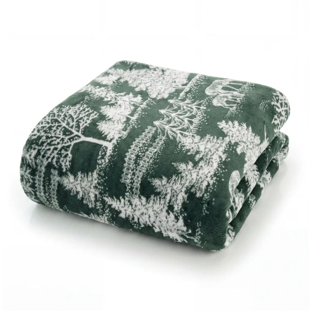 Deyongs 170cm Winter Scene Fleece Throw - Green