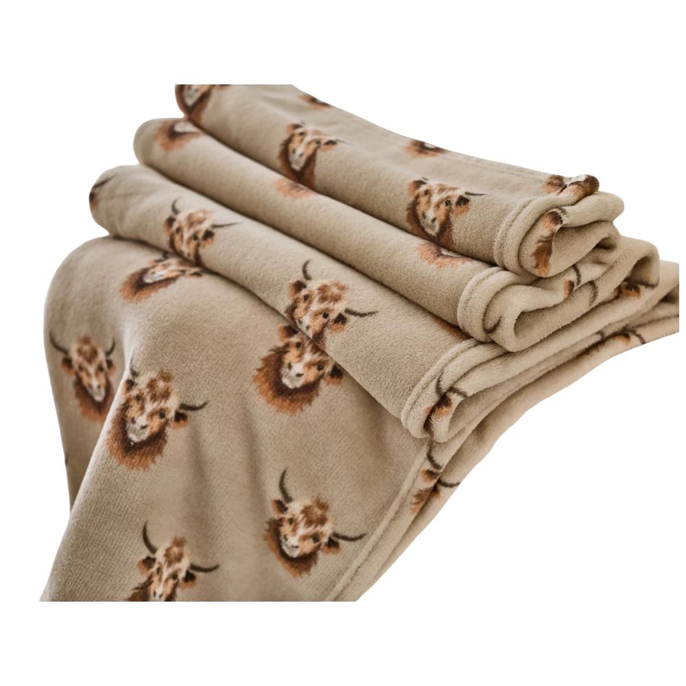 Deyongs 130cm x 170cm Cozy Comforts Highland Cow Throw - Cream