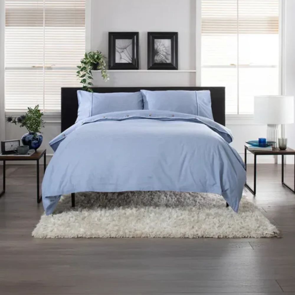 Deyongs Gingham Cotton Duvet Cover Set - Blue - Super King - Old Railway Line Garden Centre