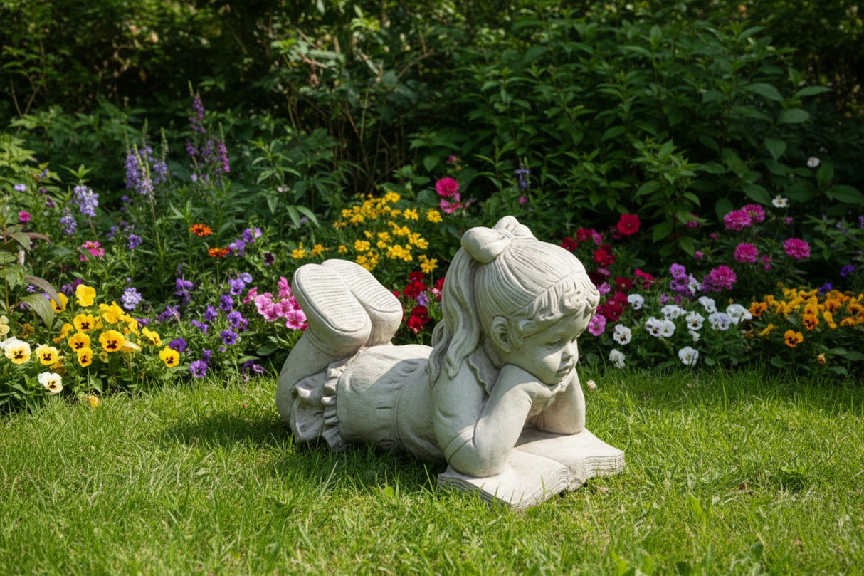 Dream Gardens 33cm Girl & Book Stone Garden Ornament