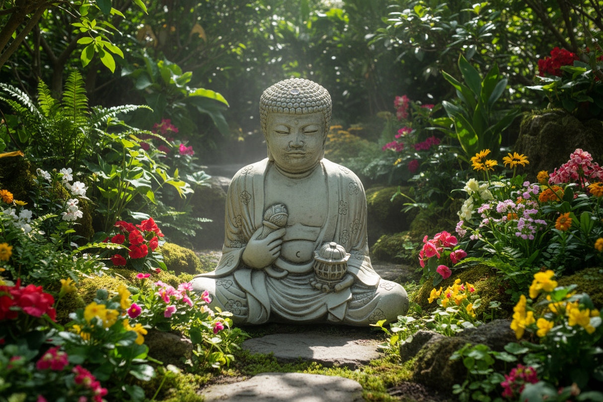 Dream Gardens 42cm Lotus Buddha Stone Ornament