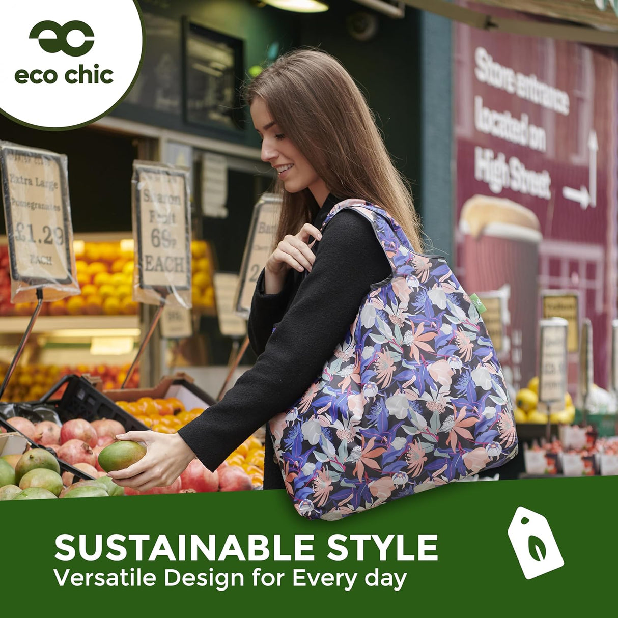 Eco Chic Foldable Reusable Large Shopping Bag Fish Bone - Old Railway Line Garden Centre