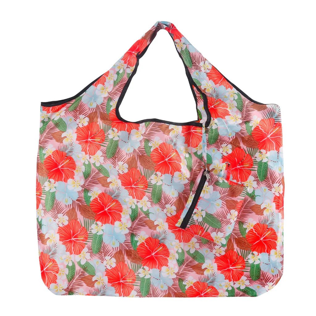 Eco Chic Foldable Reusable Large Shopping Bag Hibiscus - Old Railway Line Garden Centre