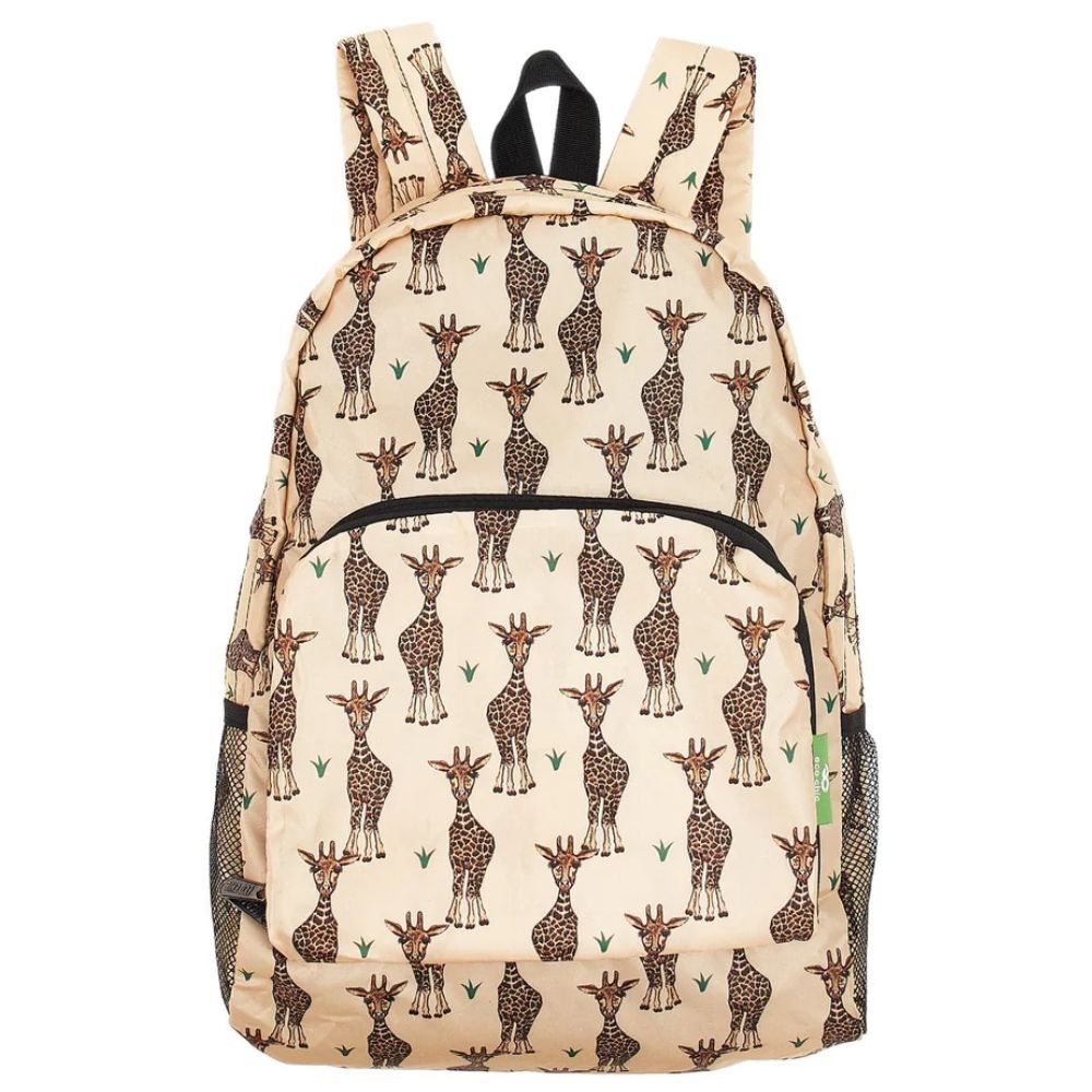 Eco Chic Lightweight Foldable Backpack - Beige Giraffes - Old Railway Line Garden Centre