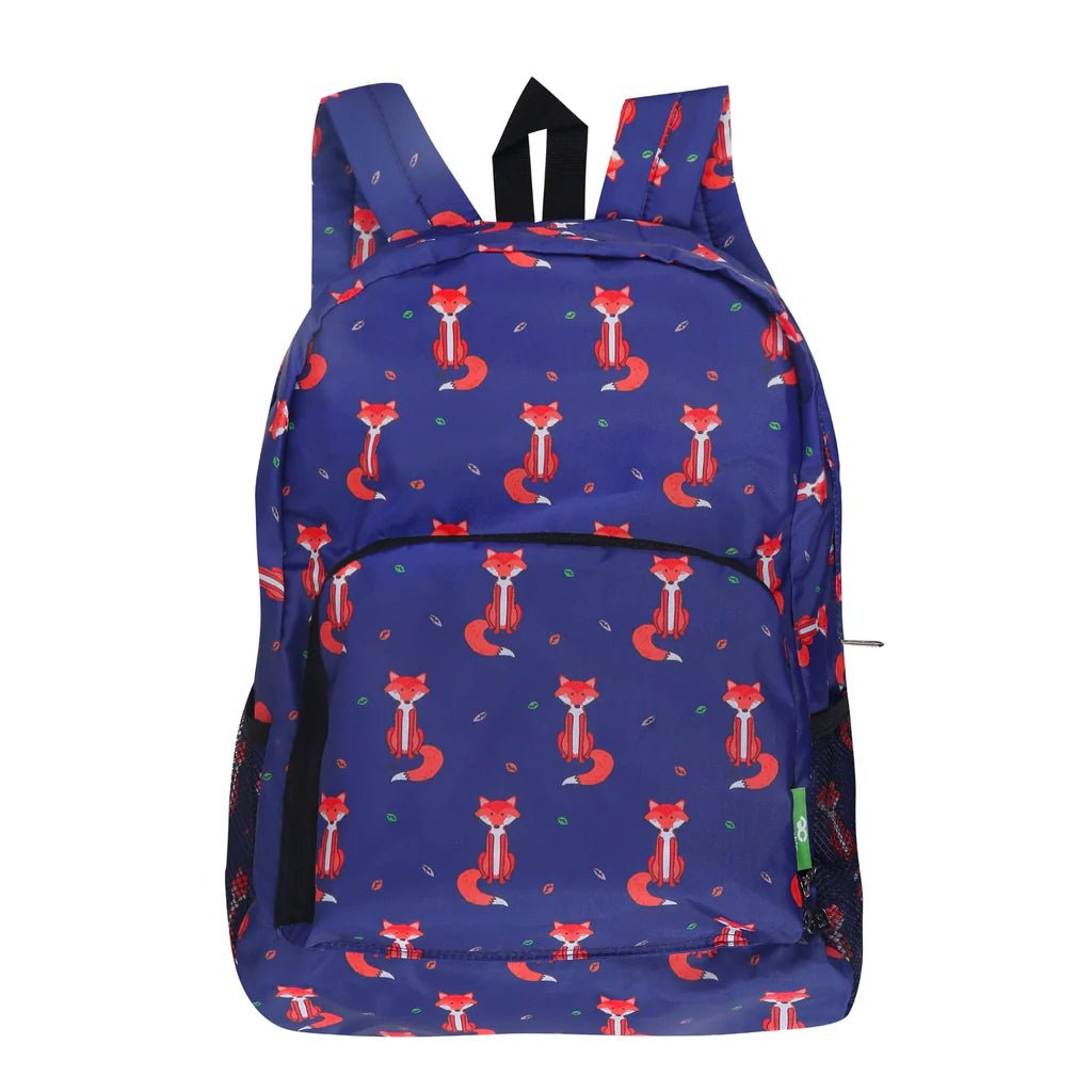 Eco Chic Lightweight Foldable Backpack Foxes - Navy - Old Railway Line Garden Centre