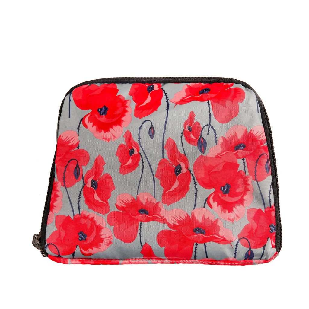 Eco Chic Lightweight Foldable Backpack Poppies - Grey - Old Railway Line Garden Centre