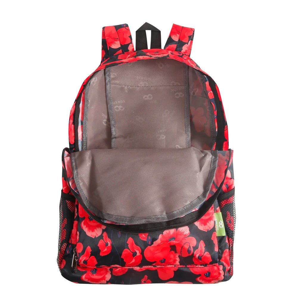 Eco Chic Lightweight Foldable Backpack Poppies - Navy - Old Railway Line Garden Centre