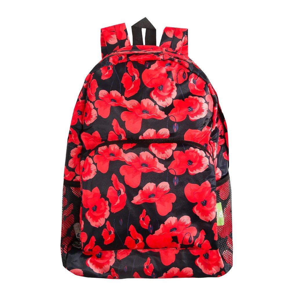 Eco Chic Lightweight Foldable Backpack Poppies - Navy - Old Railway Line Garden Centre