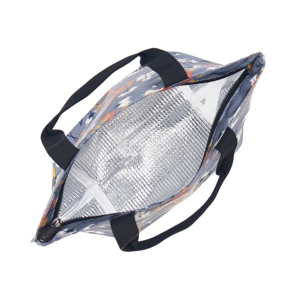 Eco Chic Lightweight Foldable Lunch Bag Flowers - Grey - Old Railway Line Garden Centre
