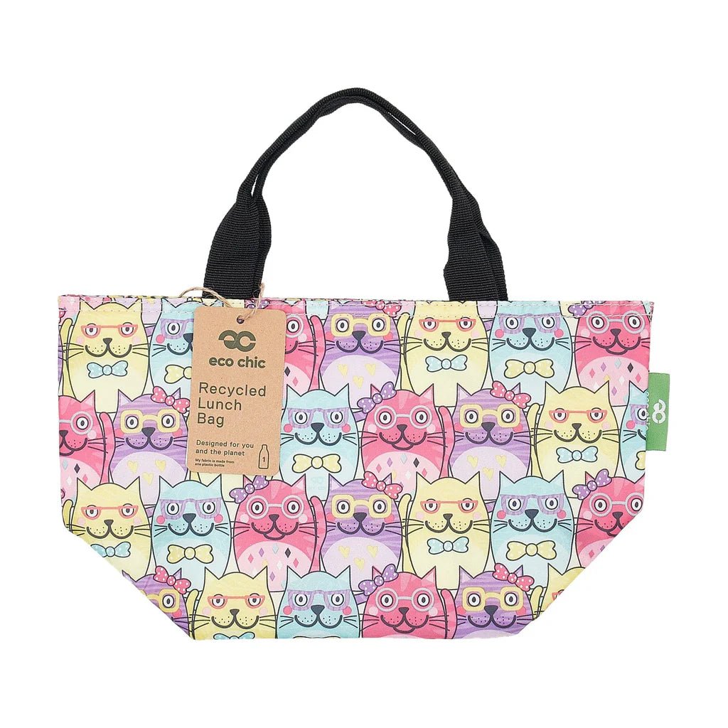 Eco Chic Lightweight Foldable Lunch Bag Glasses Cats - Old Railway Line Garden Centre
