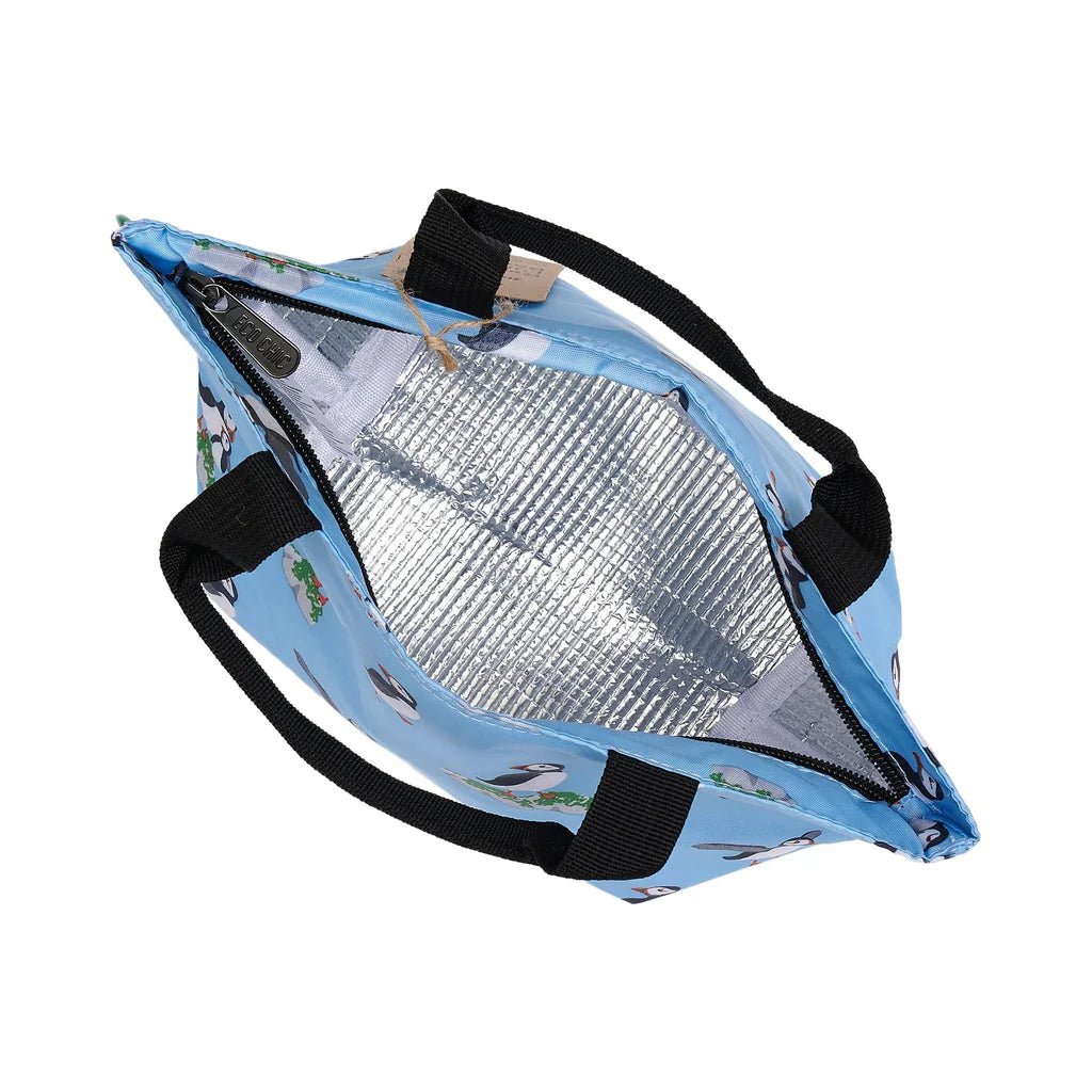 Eco Chic Lightweight Foldable Lunch Bag Multi Puffin - Blue - Old Railway Line Garden Centre