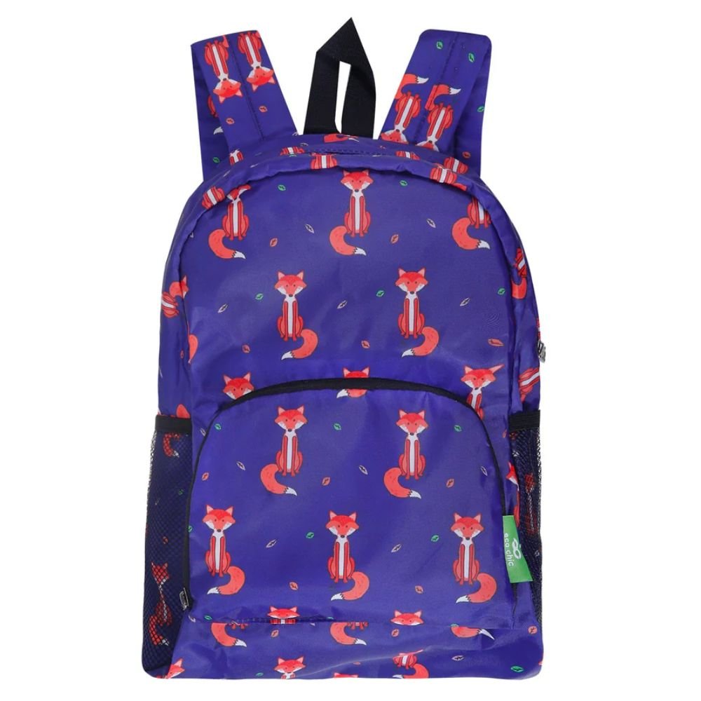 Eco Chic Lightweight Foldable Mini Backpack Foxes - Old Railway Line Garden Centre