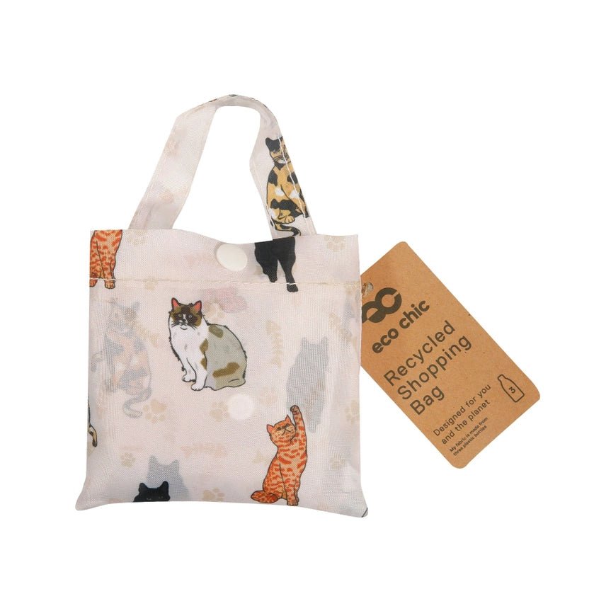Eco Chic Lightweight Foldable Reusable Shopping Bag - Beige Beloved Cats - Old Railway Line Garden Centre