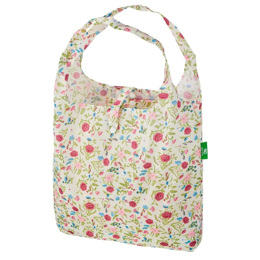 Eco Chic Lightweight Foldable Reusable Shopping Bag - Beige Floral - Old Railway Line Garden Centre