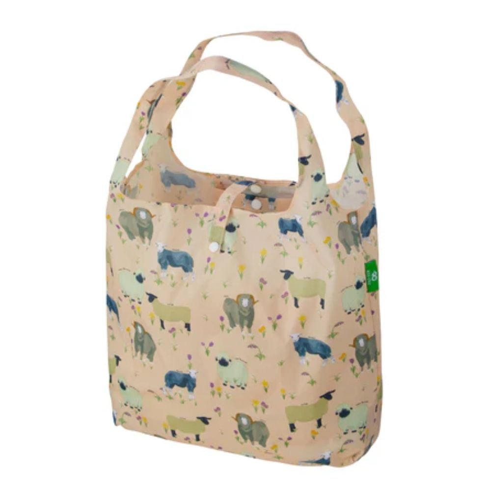 Eco Chic Lightweight Foldable Reusable Shopping Bag - Beige Sheep Realism - Old Railway Line Garden Centre