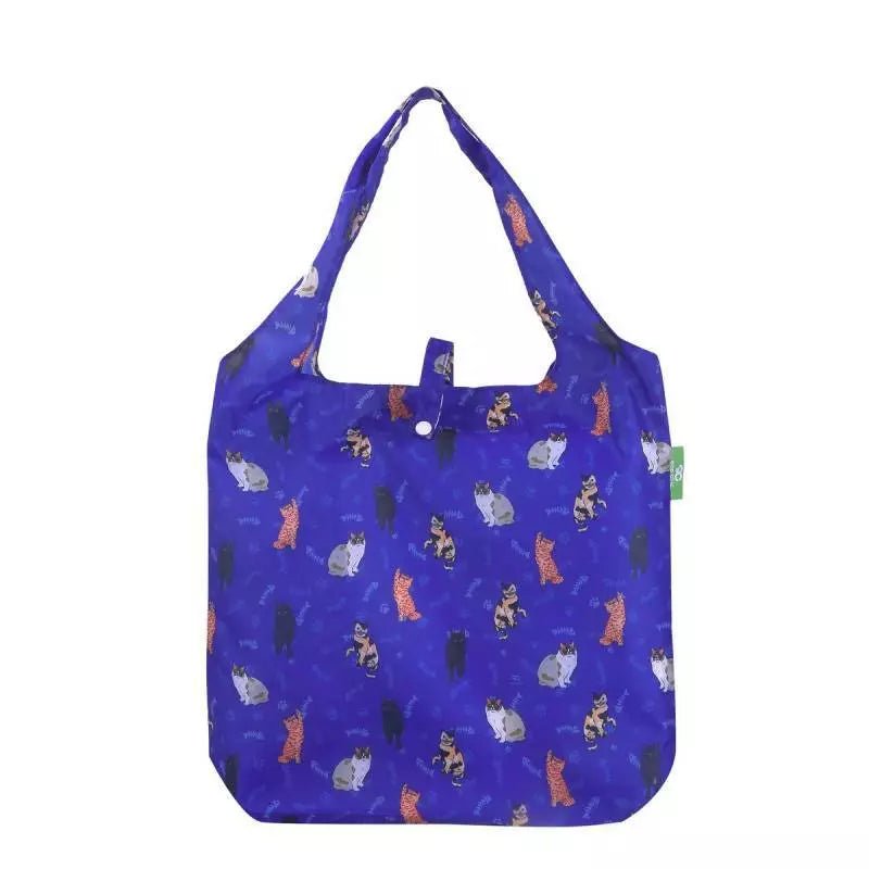 Eco Chic Lightweight Foldable Reusable Shopping Bag - Blue Beloved Cats - Old Railway Line Garden Centre