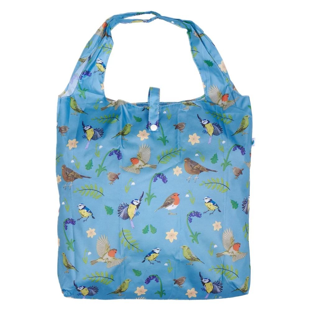 Eco Chic Lightweight Foldable Reusable Shopping Bag - Blue RSPB Birds - Old Railway Line Garden Centre