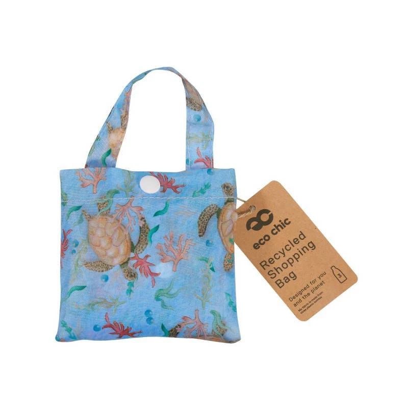 Eco Chic Lightweight Foldable Reusable Shopping Bag - Blue Sea Turtles - Old Railway Line Garden Centre