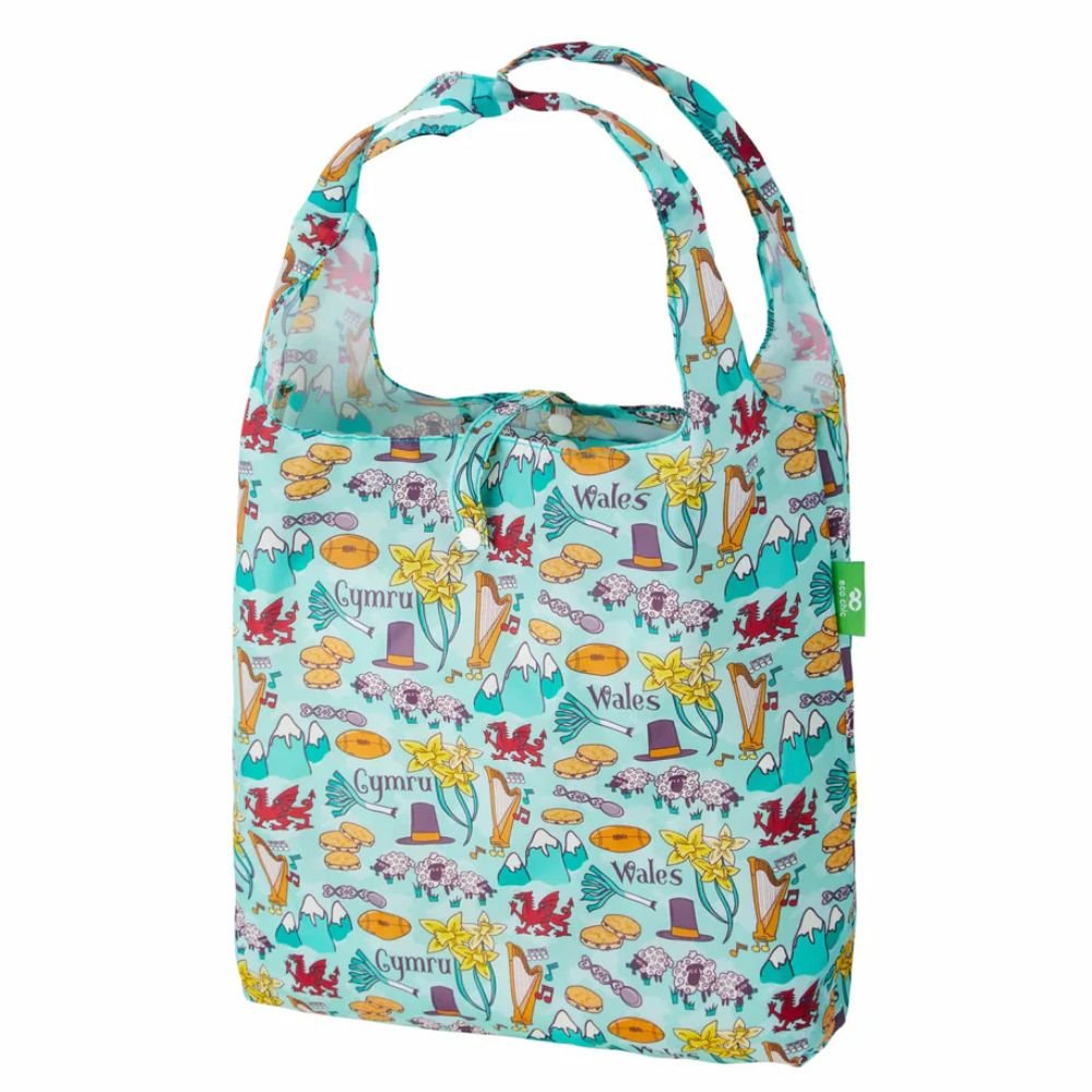 Eco Chic Lightweight Foldable Reusable Shopping Bag - Blue Wales Montage - Old Railway Line Garden Centre