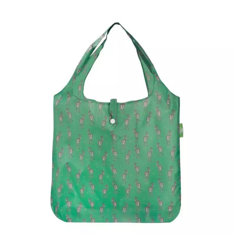 Eco Chic Lightweight Foldable Reusable Shopping Bag - Green Deer - Old Railway Line Garden Centre