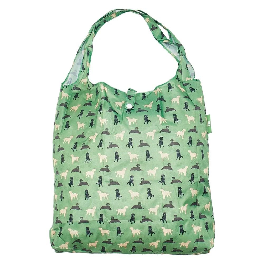 Eco Chic Lightweight Foldable Reusable Shopping Bag - Green Labradors - Old Railway Line Garden Centre