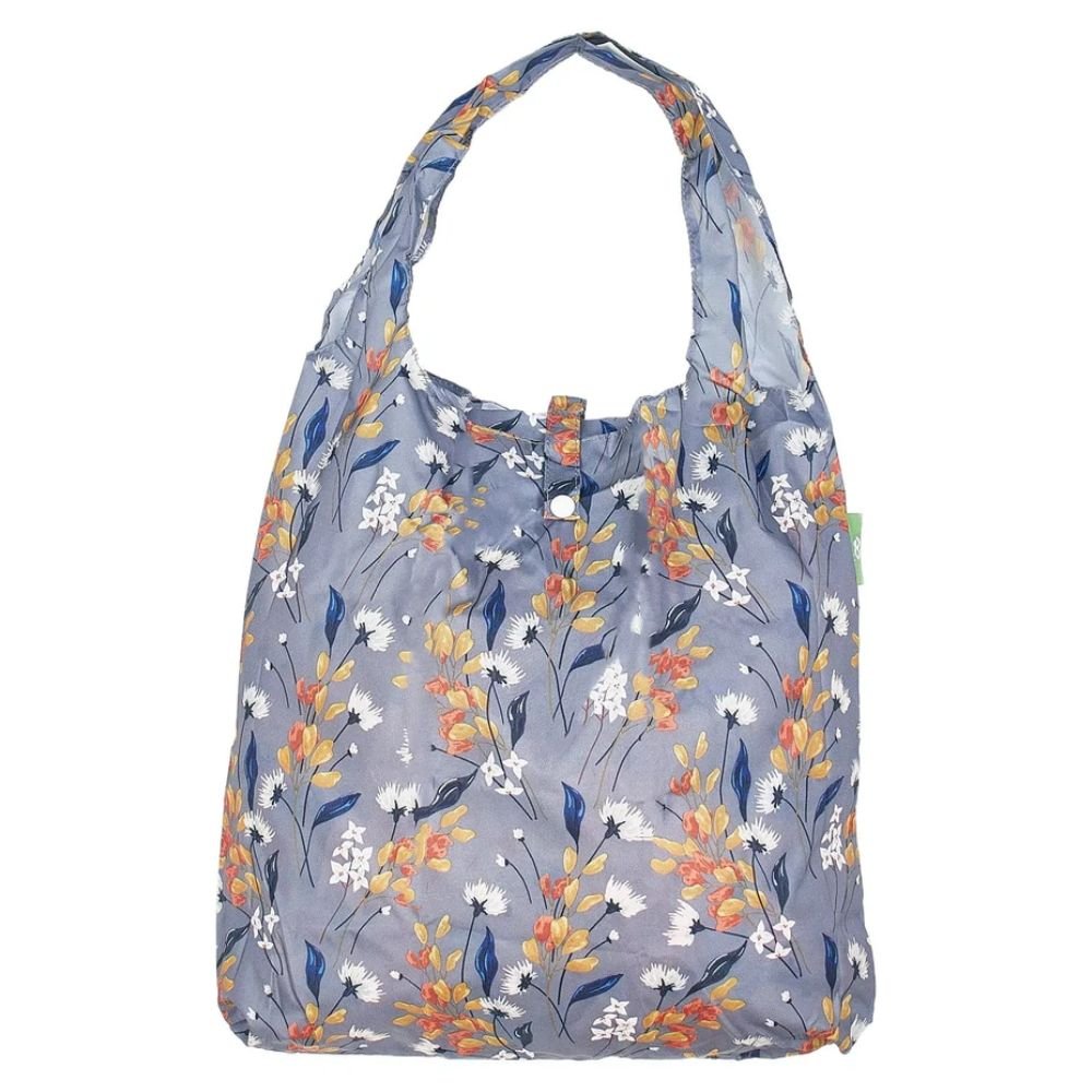 Eco Chic Lightweight Foldable Reusable Shopping Bag - Grey Flowers - Old Railway Line Garden Centre