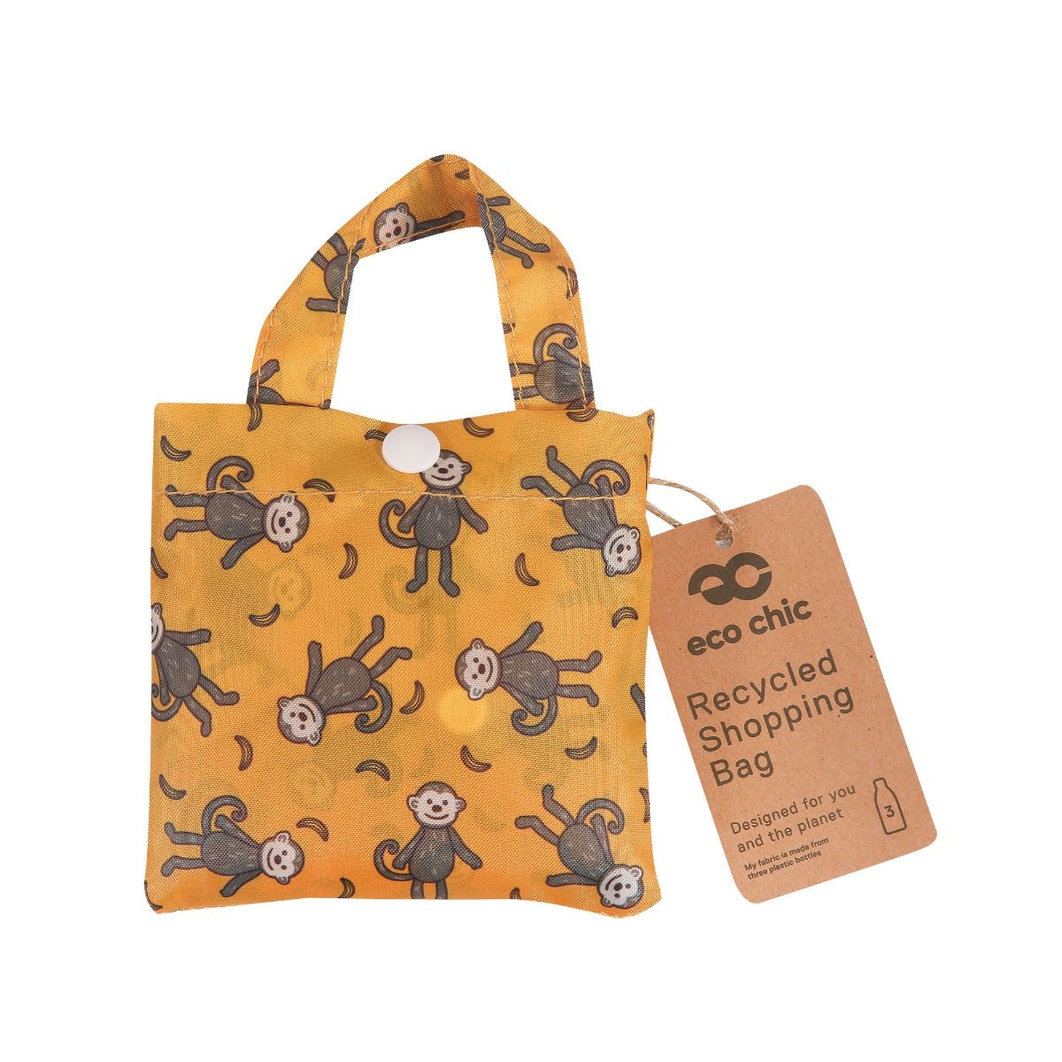 Eco Chic Lightweight Foldable Reusable Shopping Bag - Mustard Monkeys - Old Railway Line Garden Centre
