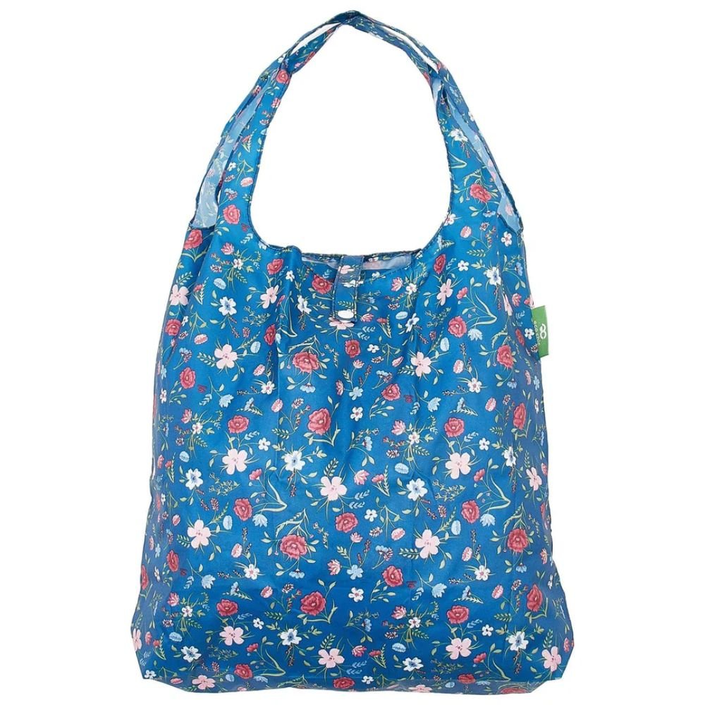 Eco Chic Lightweight Foldable Reusable Shopping Bag - Navy Floral - Old Railway Line Garden Centre