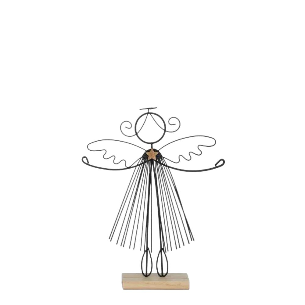 Edelman 23cm Black Angel on Wooden Block Ornament